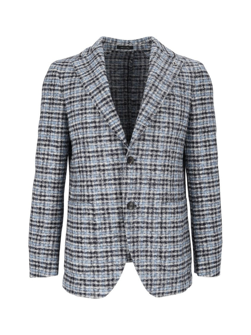 Breras Light Blue/Grey Giacca Uomo Plaid Tailored Blazer