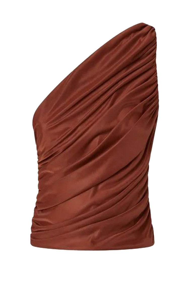 Pinko Draped One-Shoulder Brown Top With Finish
