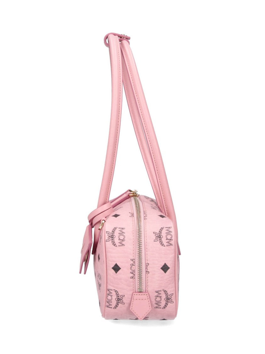 Mcm Pink Aren East-West Visetos Fabric Shoulder Bag