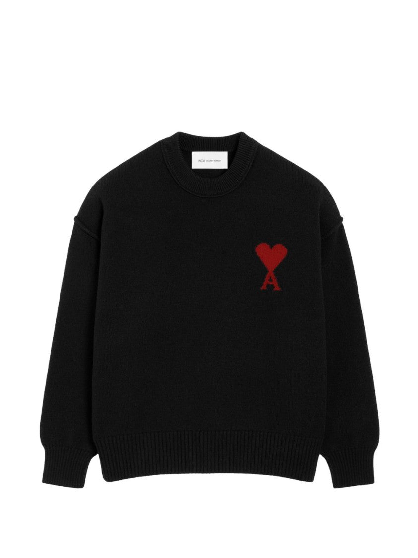 Ami Paris Relaxed Fit Black Sweater With Heart Emblem