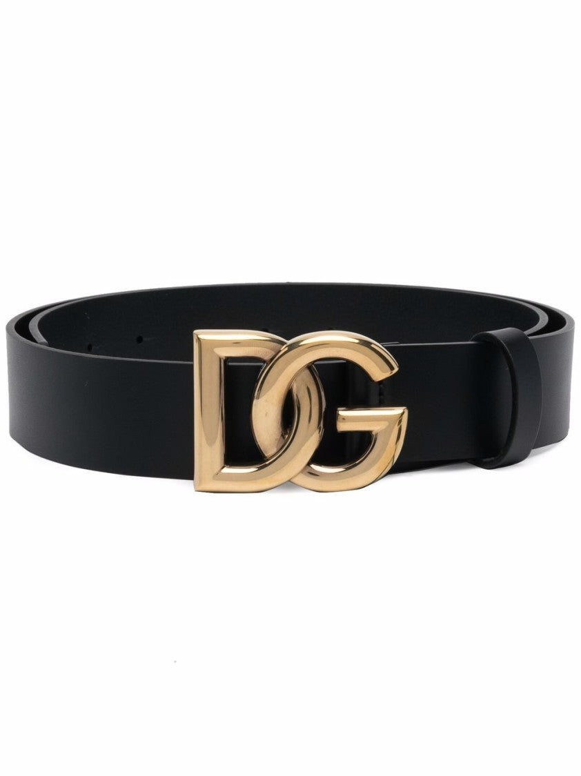 Dolce & Gabbana Black Calf Leather Belt With Gold-Tone Hardware
