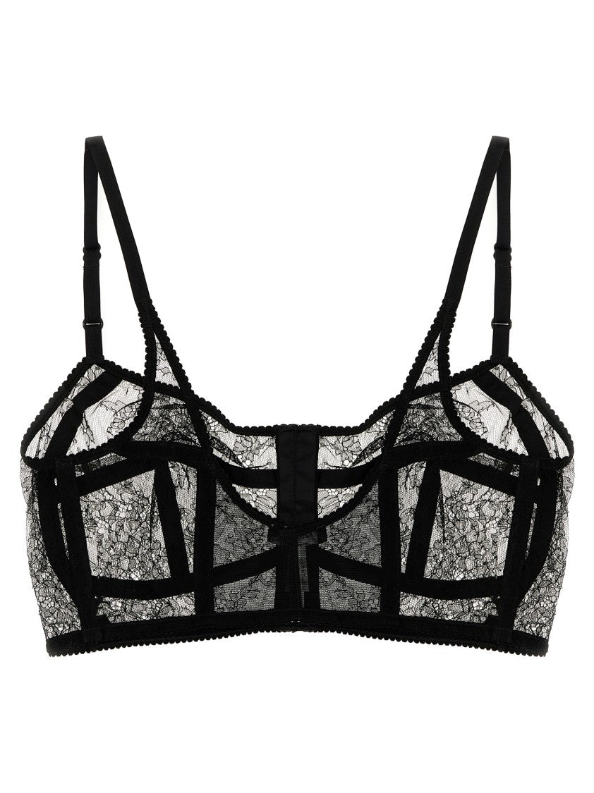 Dolce & Gabbana Intricate Floral Lace Bra With Adjustable Straps