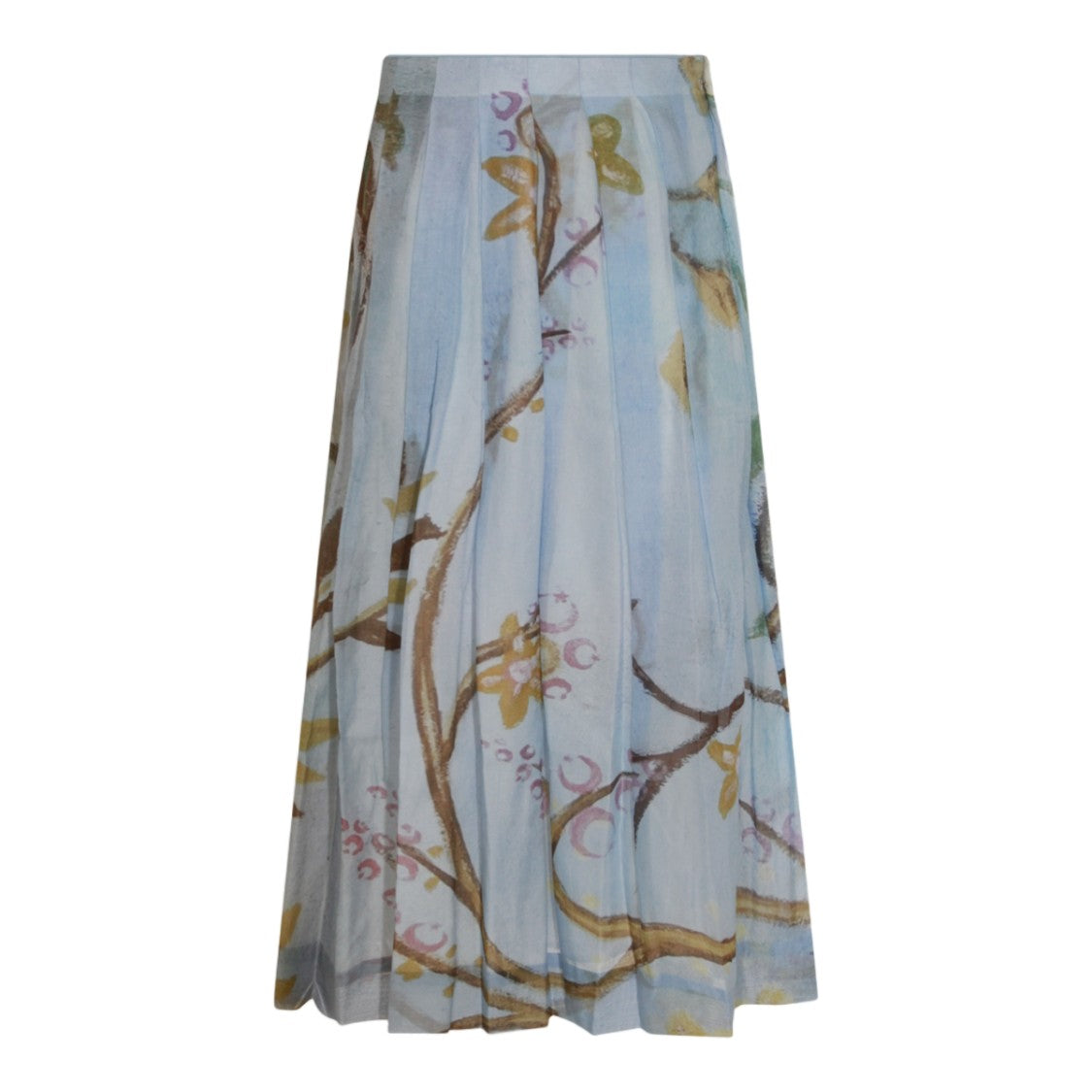 Talking Walls Pleated Artistic Skirt With Delicate Floral Print And Fitted Waistband