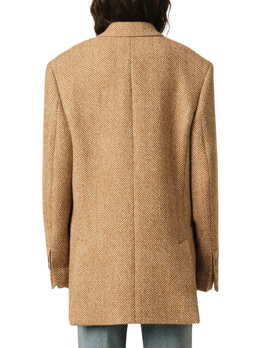 Ami Paris Brown Double-Breasted Herringbone Wool Blazer