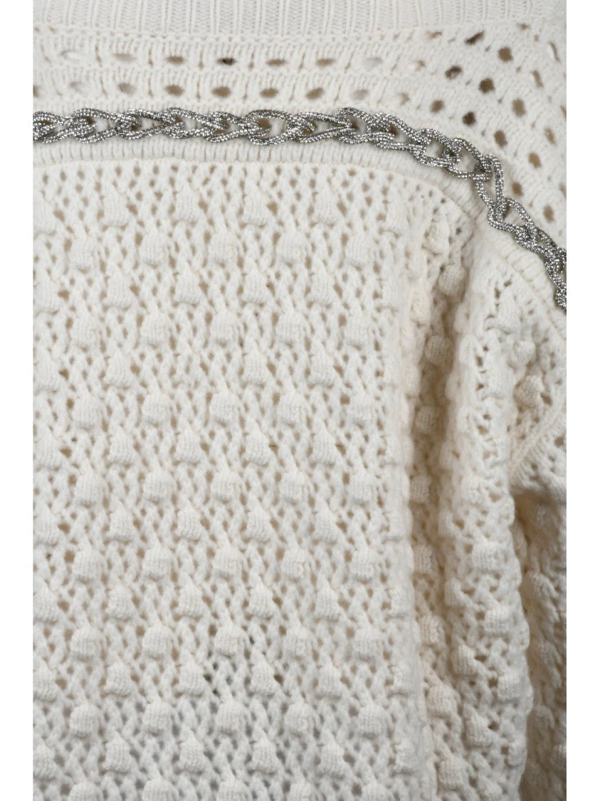 Circus Hotel High Neck Sweater With Textured Knit And Rhinestone Accents
