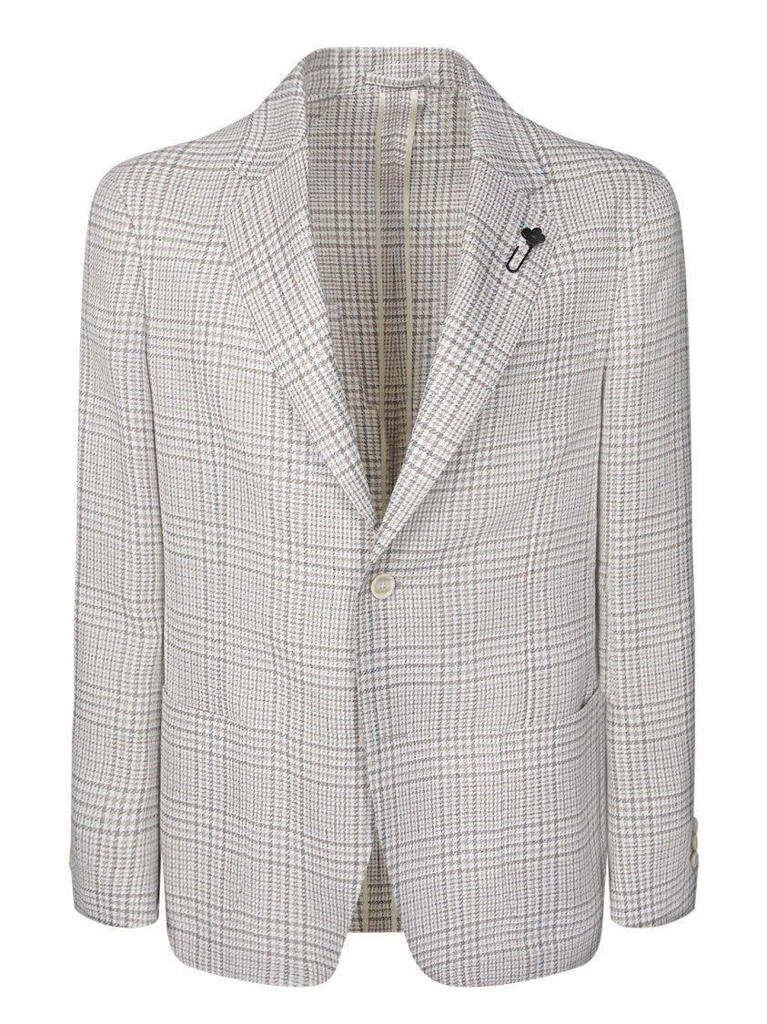 Lardini Beige Blazer With Houndstooth Pattern