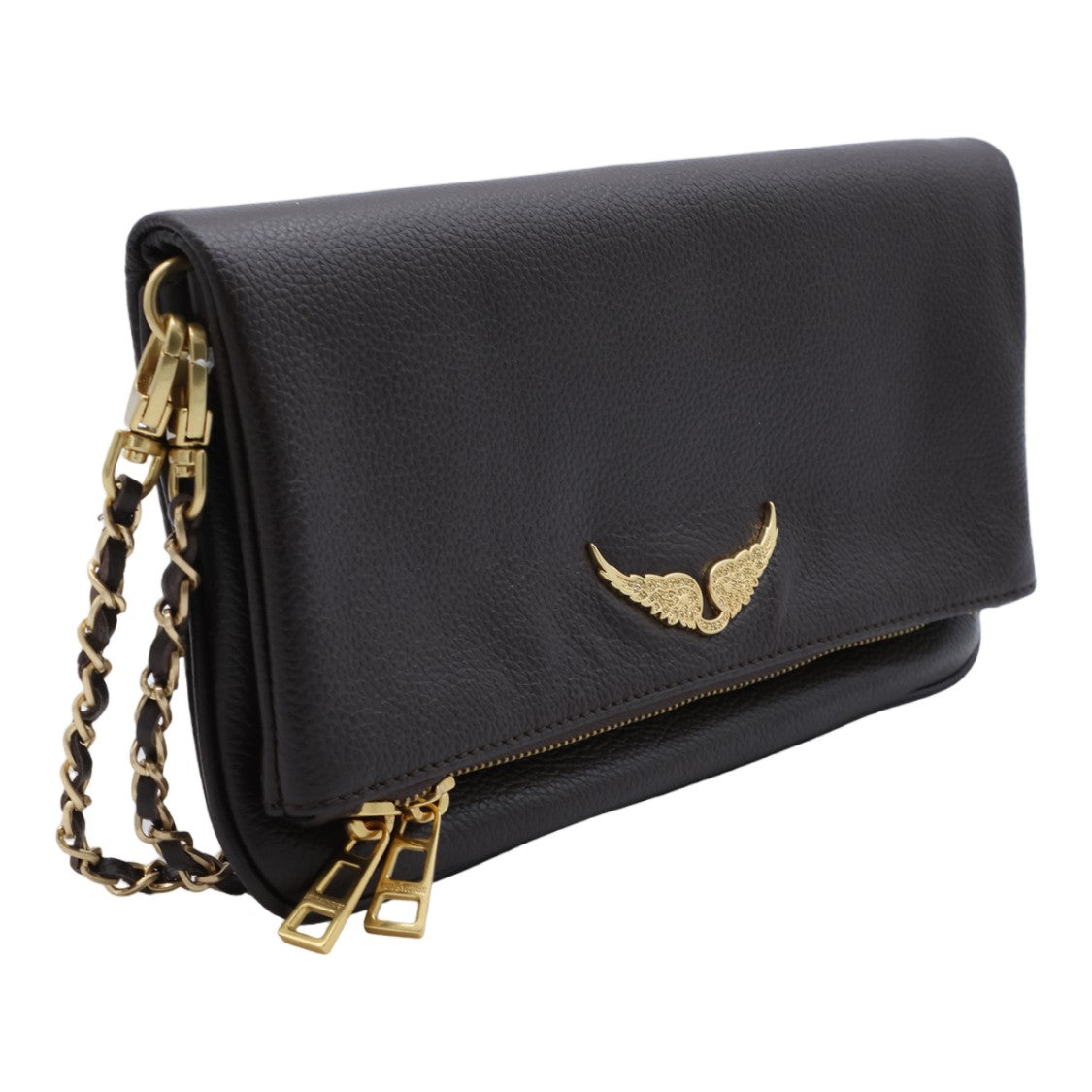 Zadig & Voltaire Pebbled Texture Bag With Gold Wing Emblem