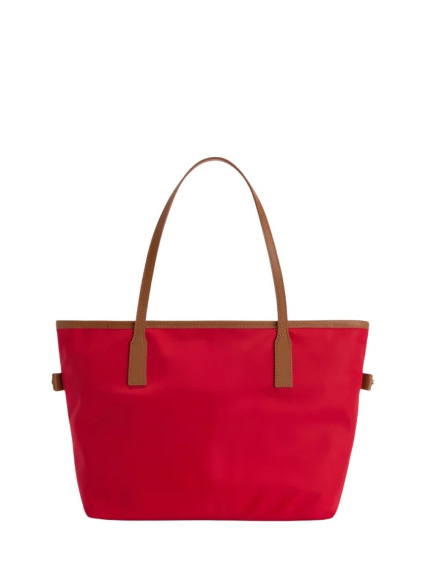 Mc2 Saint Barth Spacious Red Tote Bag With Brown Trim