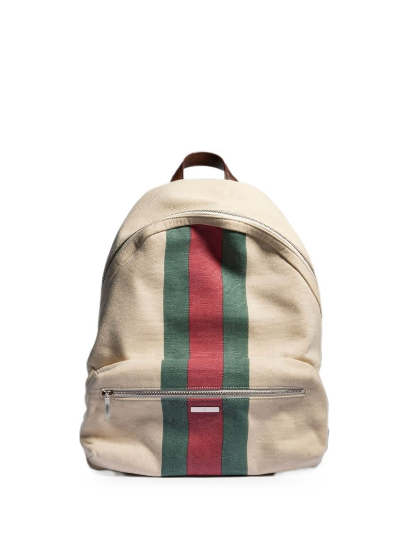 Gucci Beige Cotton Vertical Stripe Backpack