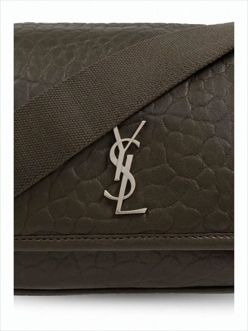 Saint Laurent Textured Lambskin Crossbody Bag With Metallic Logo Emblem