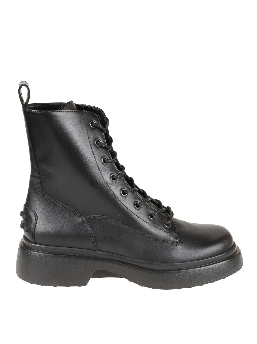 Tod's Leather Ankle Boots With Lace-Up Front