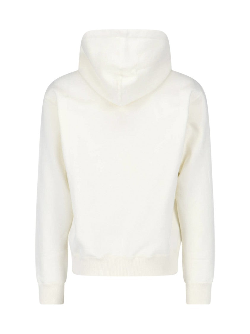 Jil Sander White Cropped Contrast Logo Cotton Hoodie