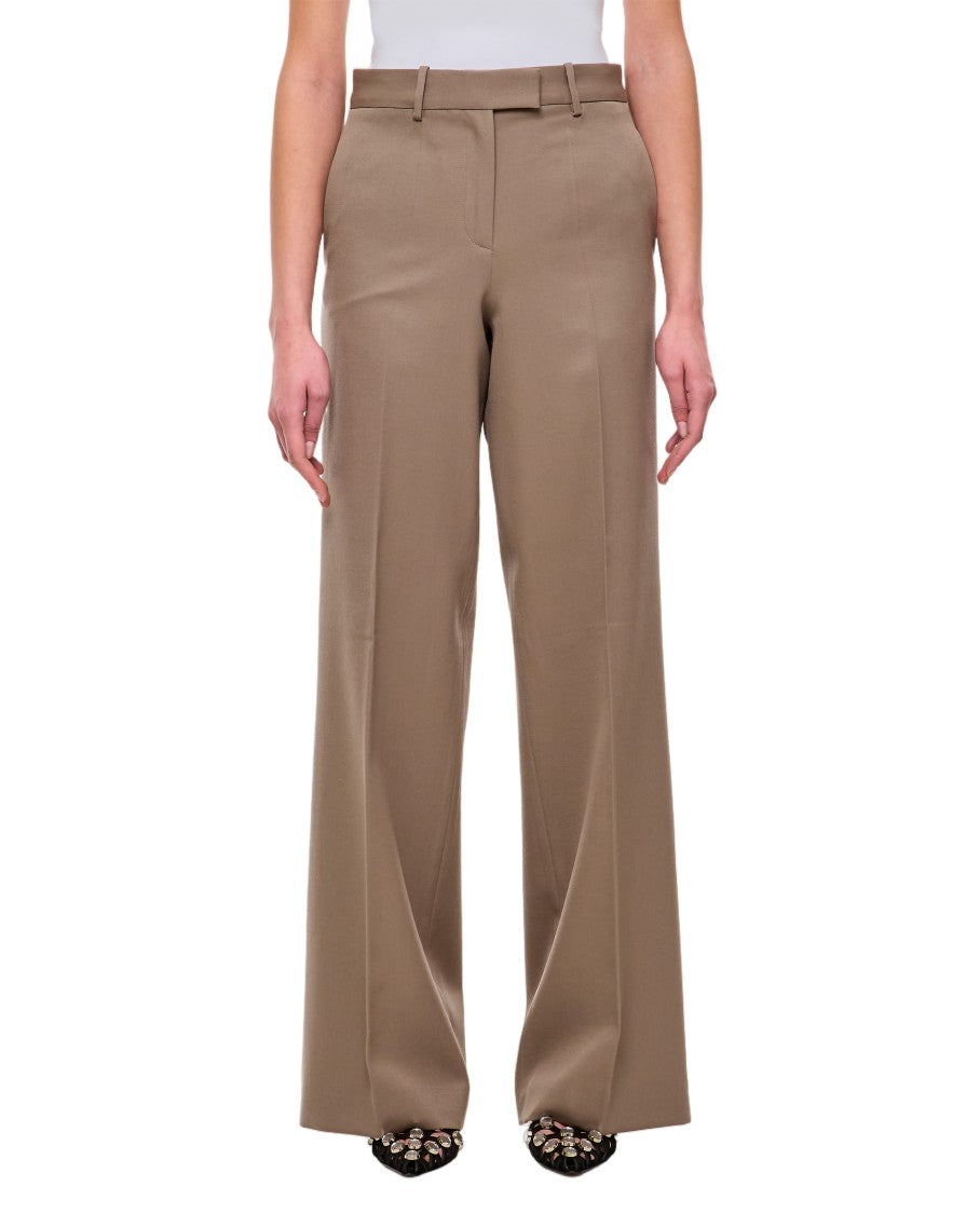 The Attico Tailored Wide-Leg Gabardine Trousers With Metal Detail