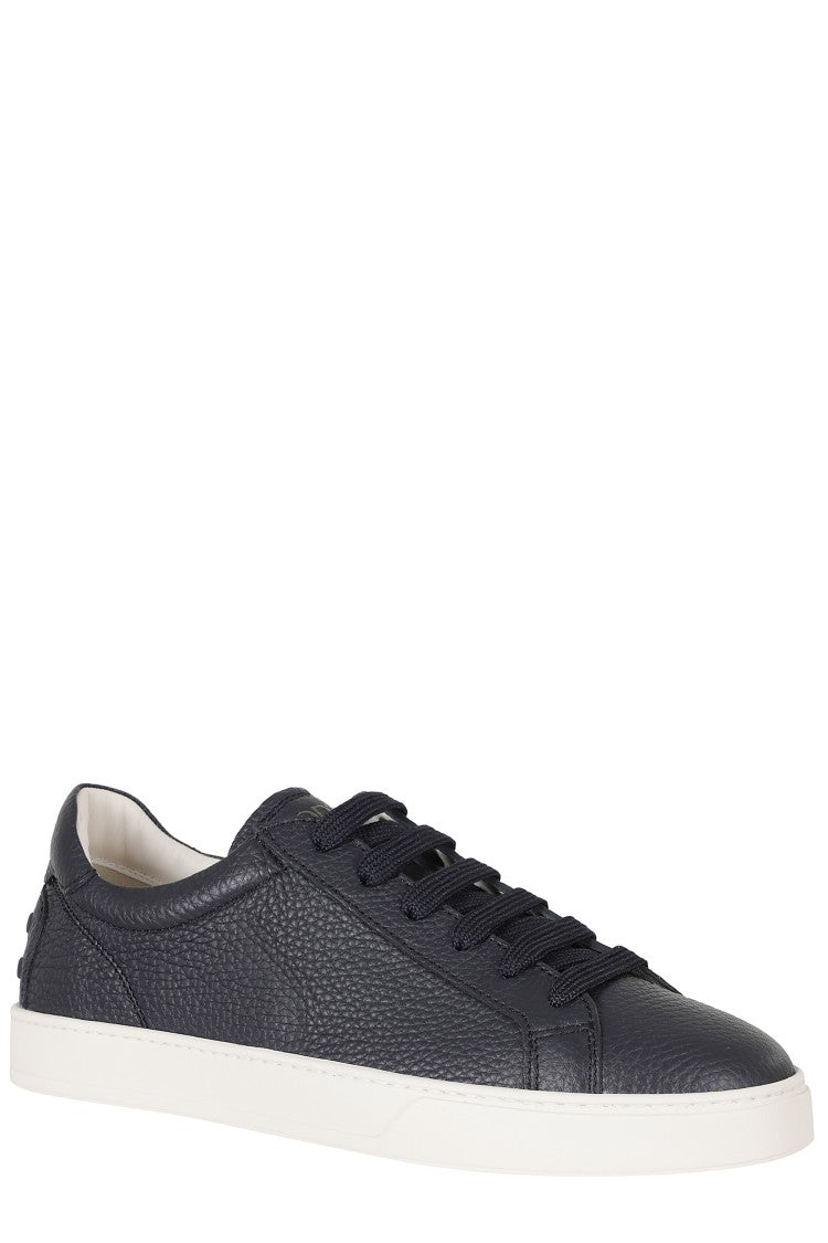 Tod's Blue Embossed Logo Laces Rubber Sole Leather Sneakers