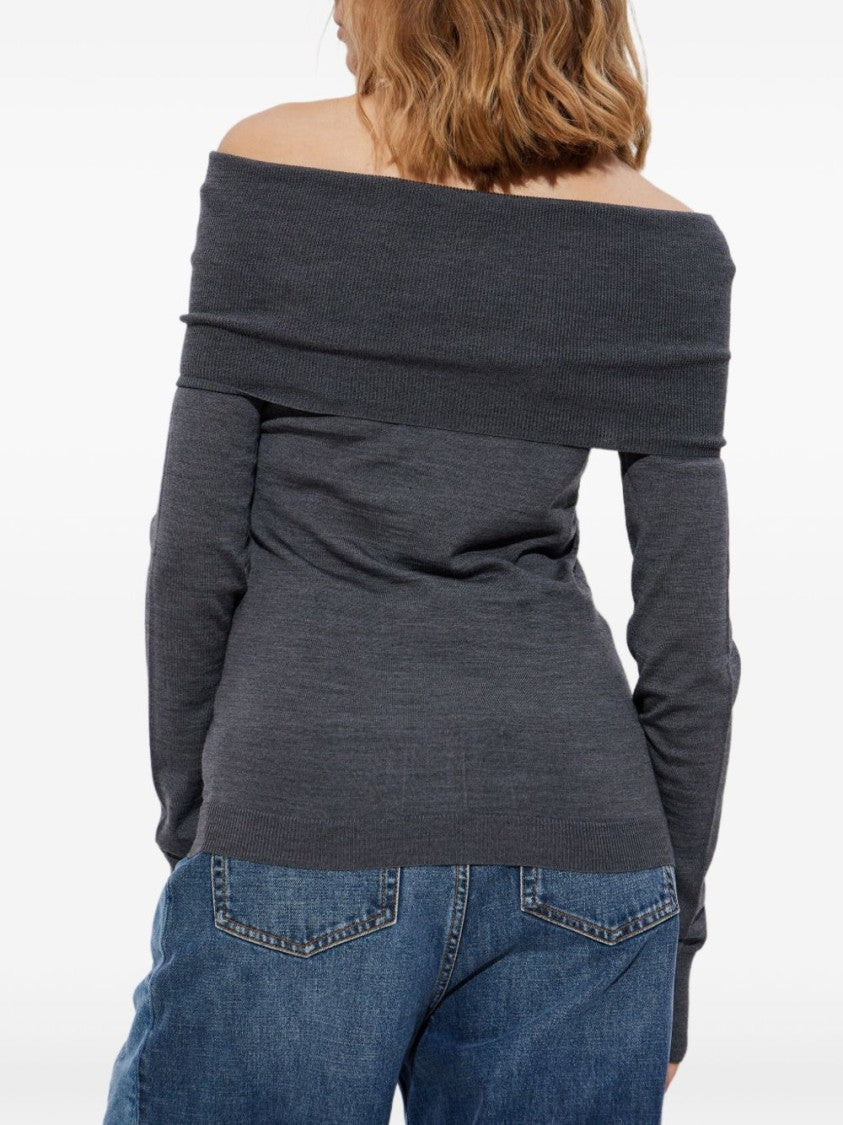 Stella Mccartney Gray Bardot Neckline Sweater
