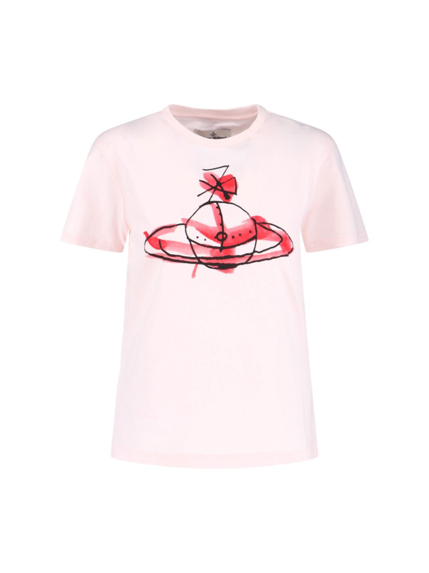Vivienne Westwood Classic Pink Tee With Drawn Orb Logo