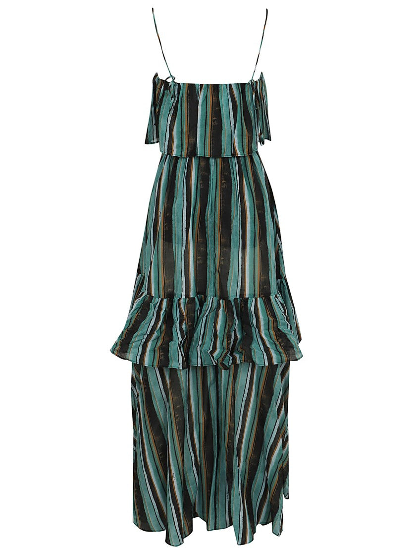 Pinko Off-The-Shoulder Maxi Dress With Striking Brushstroke Print