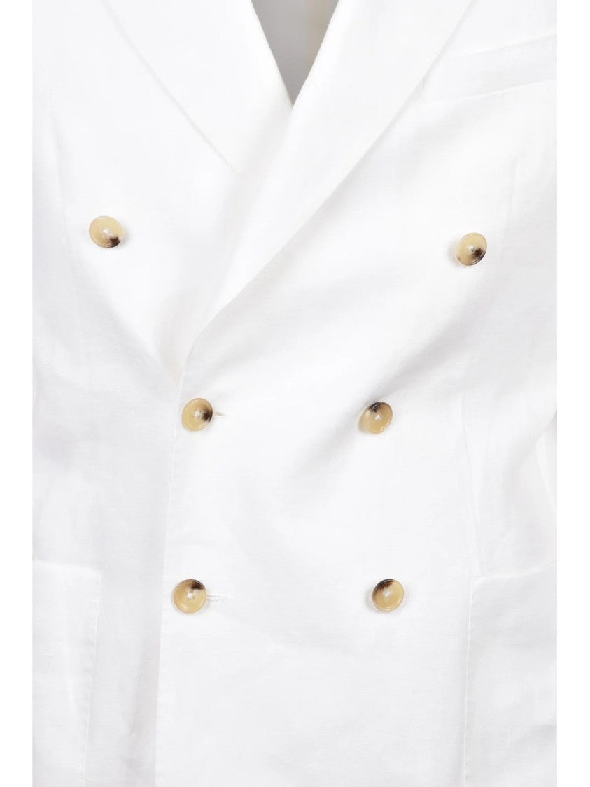 Paoloni Double-Breasted Linen Blazer Jacket - White