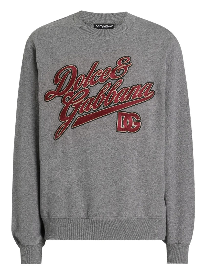 Dolce & Gabbana Grey Crewneck Vintage Script Logo Sweatshirt