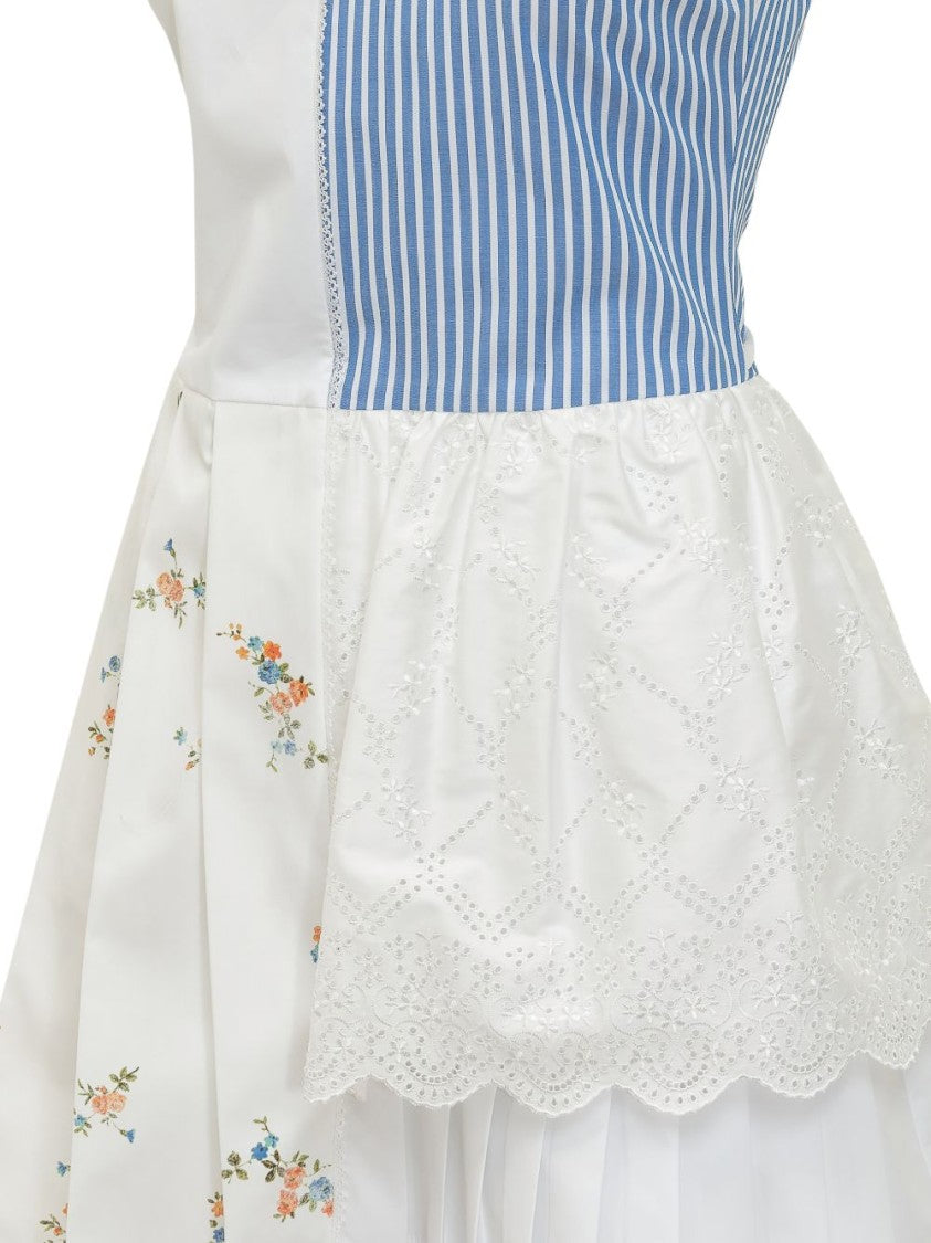 Msgm White Blue Striped Floral Mini Dress
