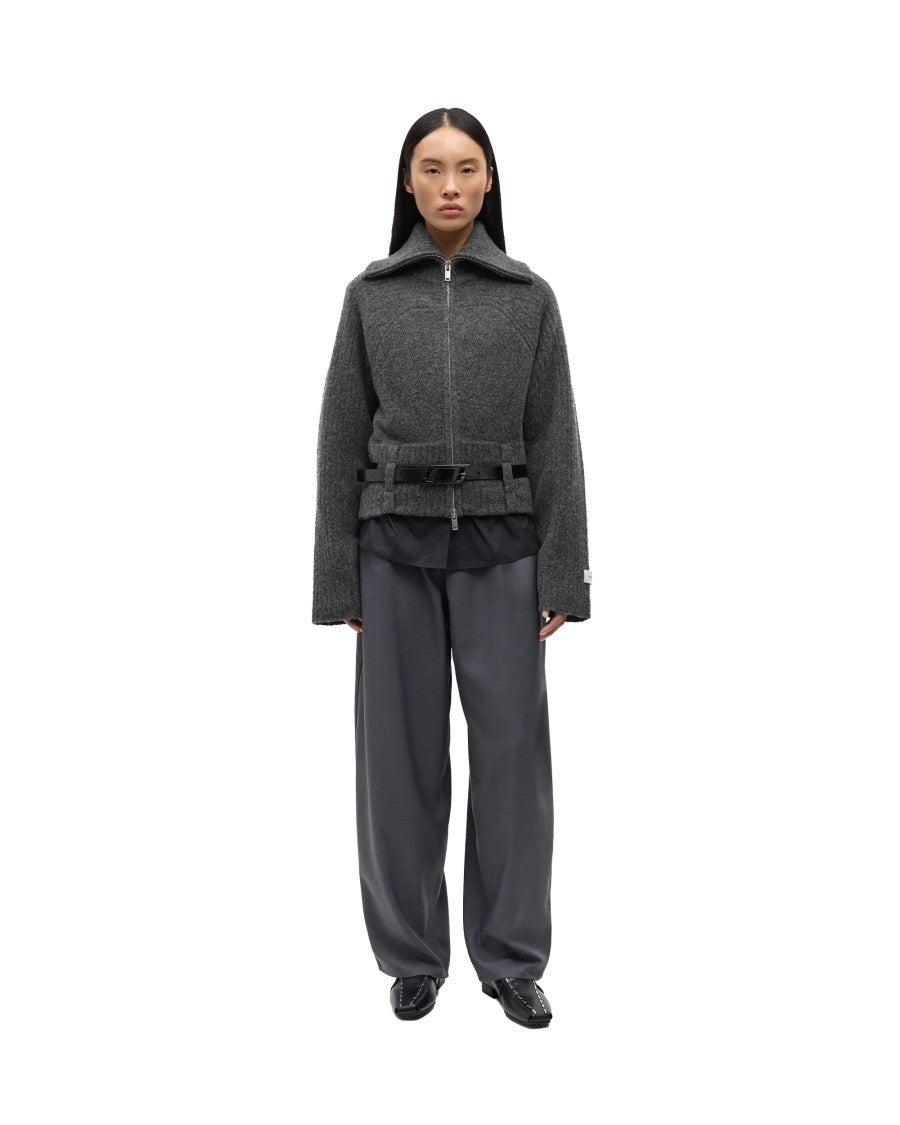 Samsøe Samsøe Dark Grey Samirra Zip Melange High-Neck Cardigan