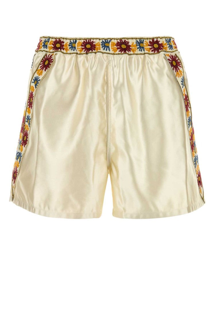 Bode Ivory Satin Candyfloss Bermuda Shorts