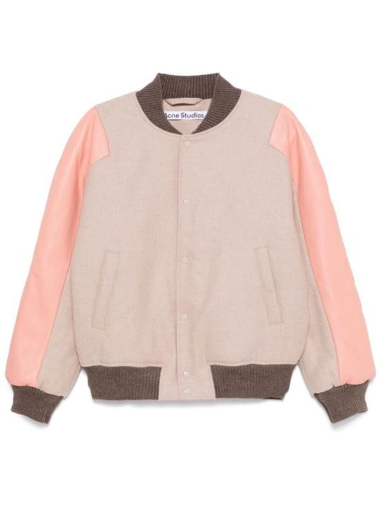 Acne Studios Beige Wool-Blend Bomber Jacket With Lambskin Sleeves