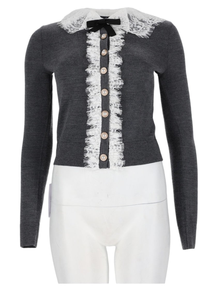 Self-Portrait Fitted Wool Sweater With Lace Trim And Button Detailing