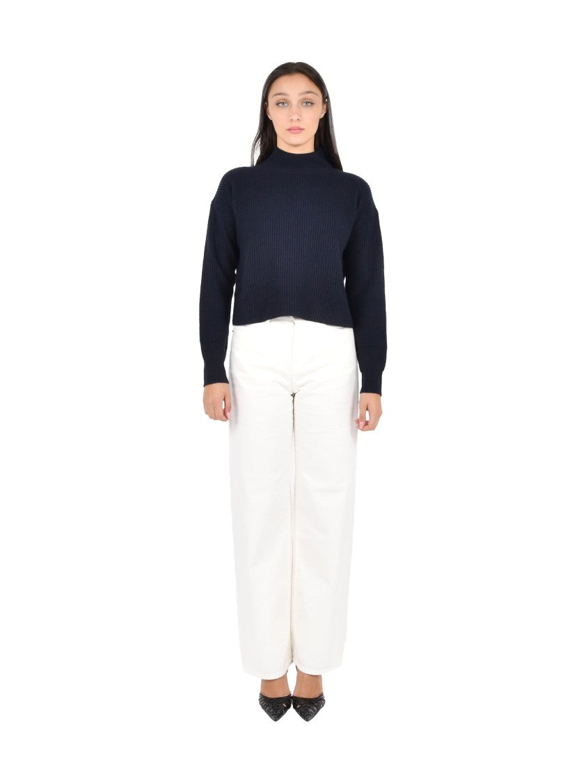 Max Mara Rib Knit Mock Neck Sweater In Wool