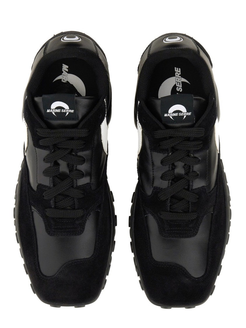 Marine Serre Sporty Black Sneakers With Leather And Suede Accents