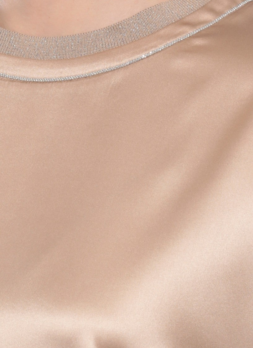 Peserico Gold Silk Round Neck Blouse