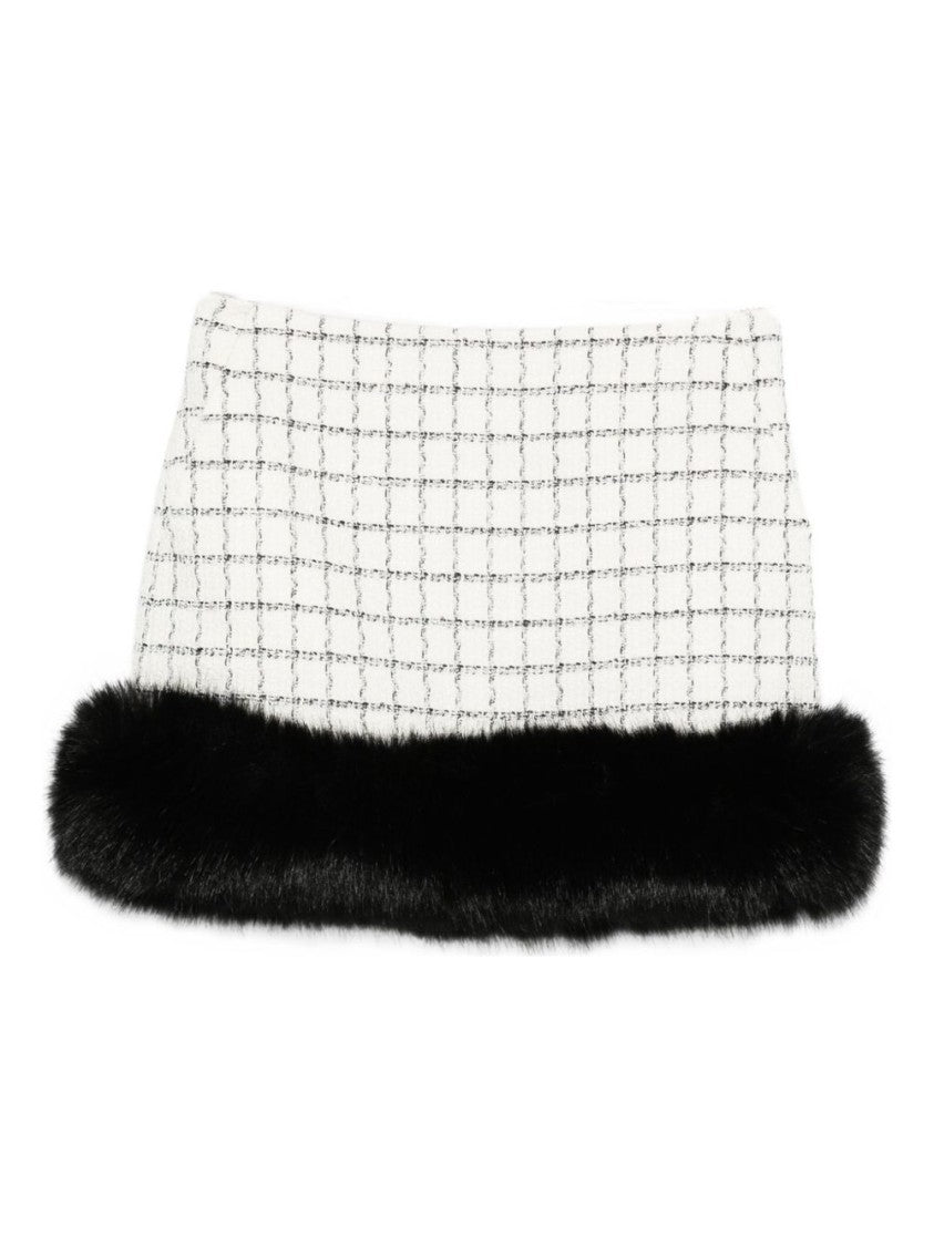 Self-Portrait Check Boucle Fur Hem Mini Skirt