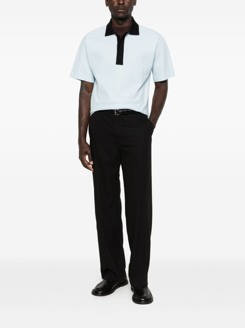 Lanvin Blue Contrast Collar Short Sleeve Polo