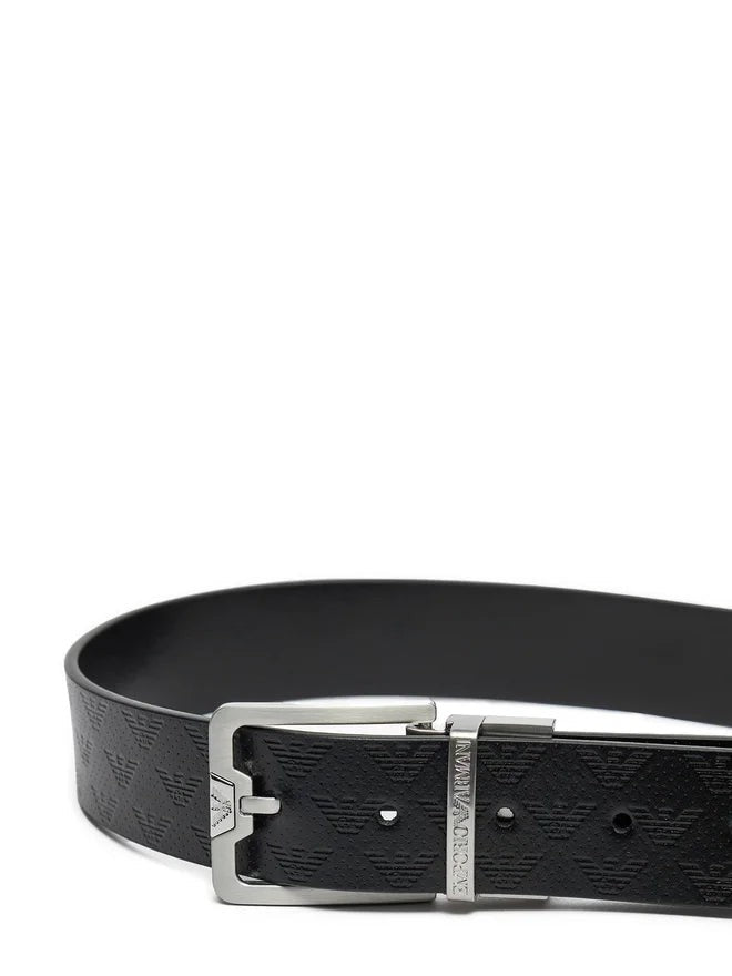 Emporio Armani Reversible Black Leather Belt With Eagle Pattern