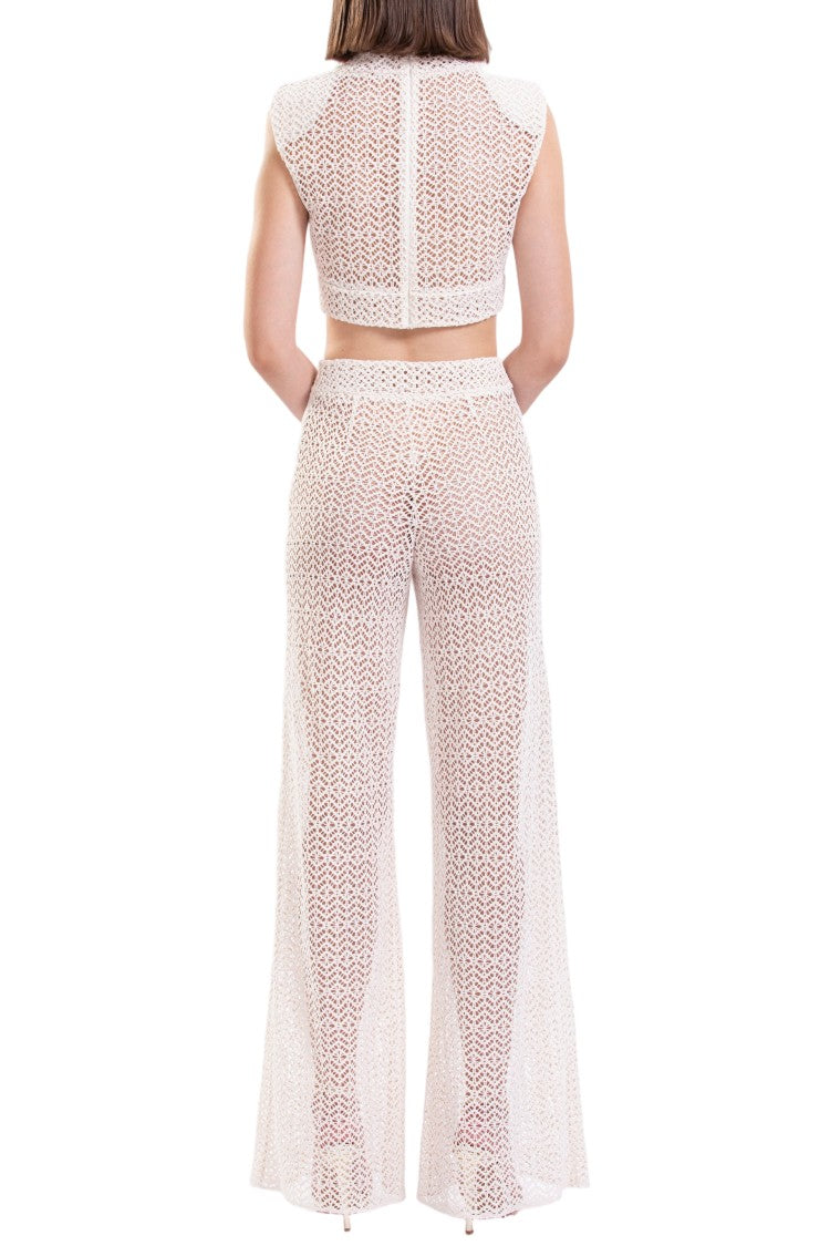Saiid Kobeisy Ivory Knitted High-Waist Flared-Leg Pants