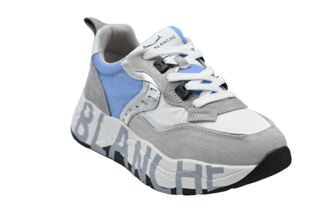 Voile Blanche White Light Blue Laced Elegance Flat Shoes