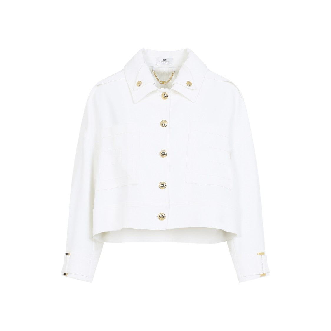 Elisabetta Franchi Cropped White Jacket With Gold-Tone Buttons