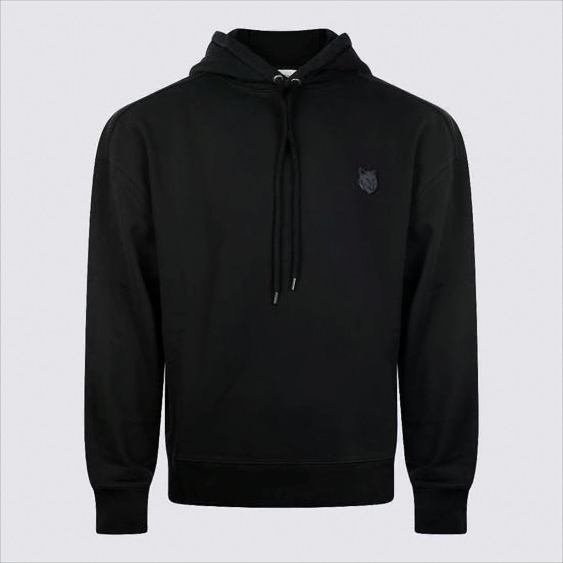 Maison Kitsuné Minimalist Black Hoodie With Embroidered Fox Logo