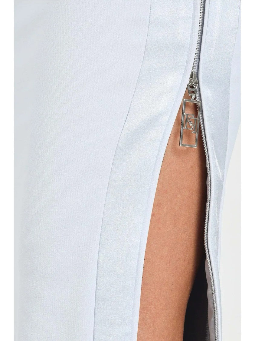 Elisabetta Franchi High-Waisted Long Skirt With Back Zip Closure In Pearl Grey