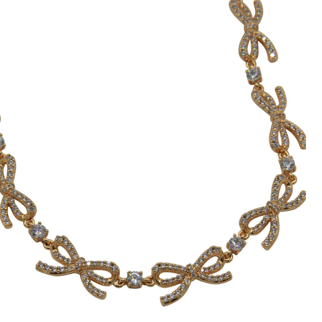 Self-Portrait Delicate Gold-Tone Bow Necklace With Crystal Accents