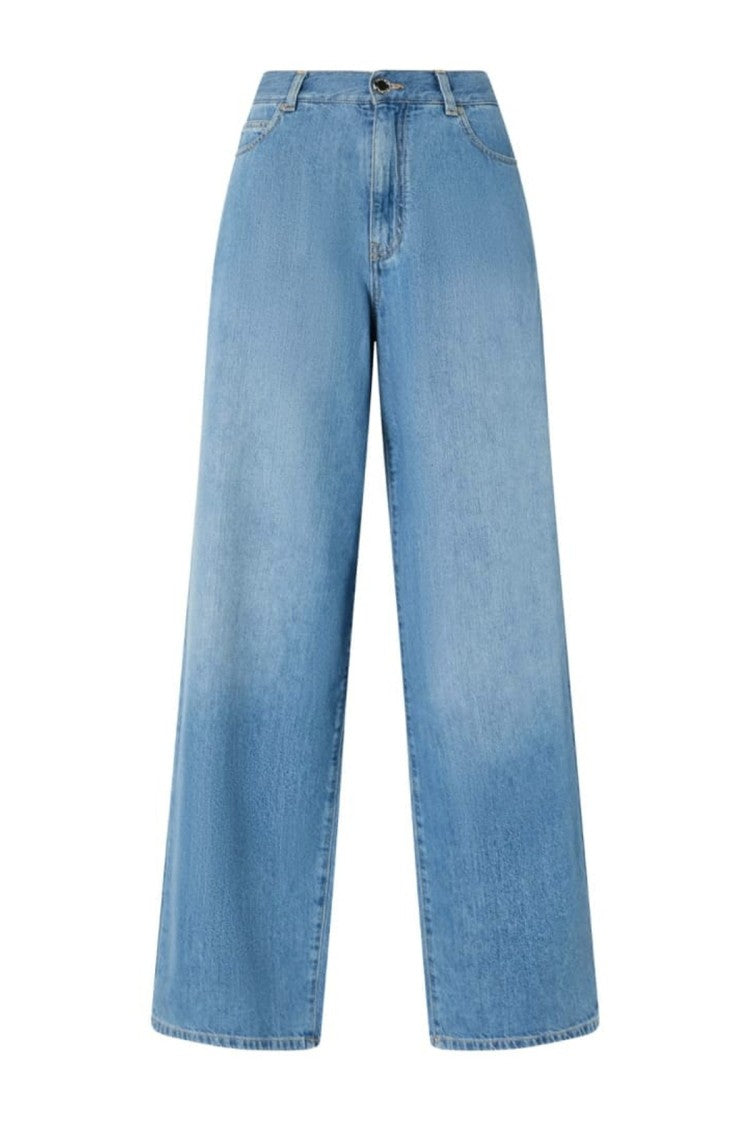Pinko Blue Wide-Leg Light Wash Cotton-Blend Jeans