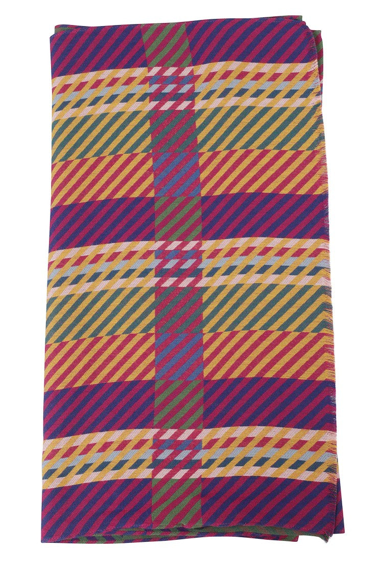 Missoni Purple Two-Tone Striped Fringed Wool Scarf