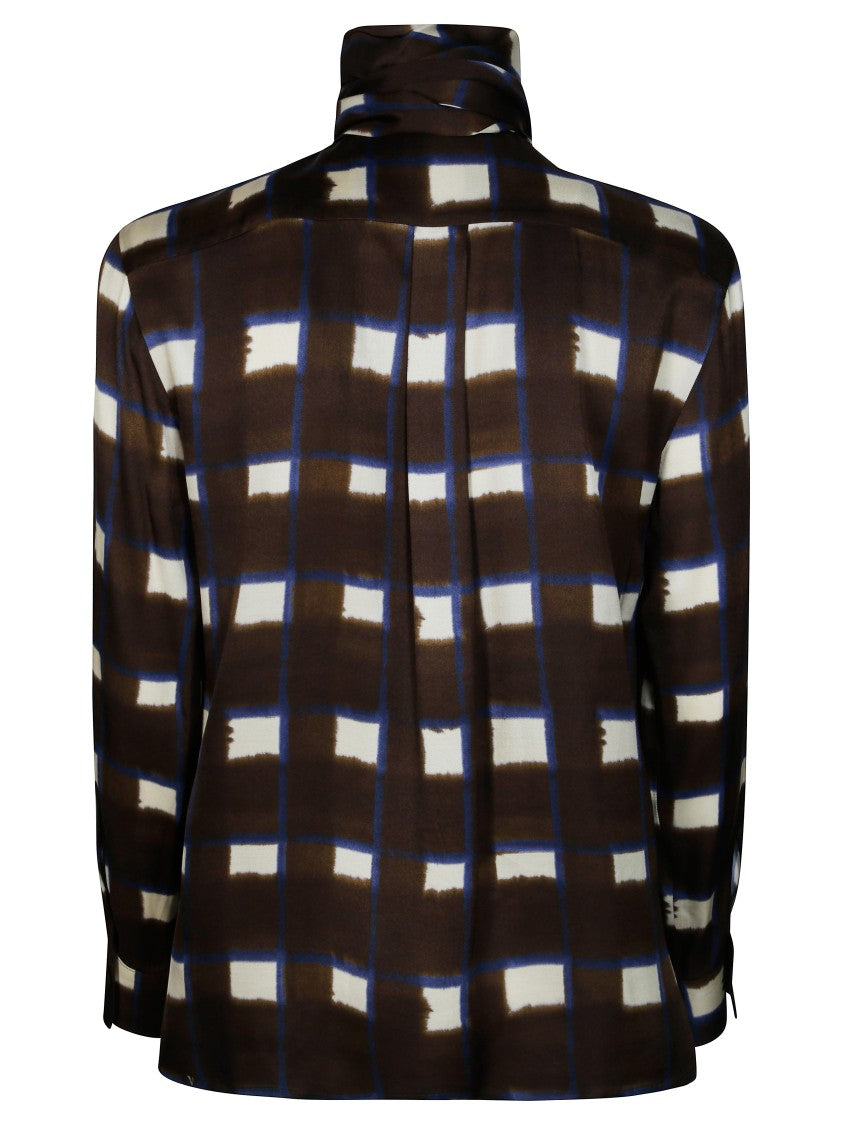 Incotex Checkered High-Neck Scarf Detail Blouse