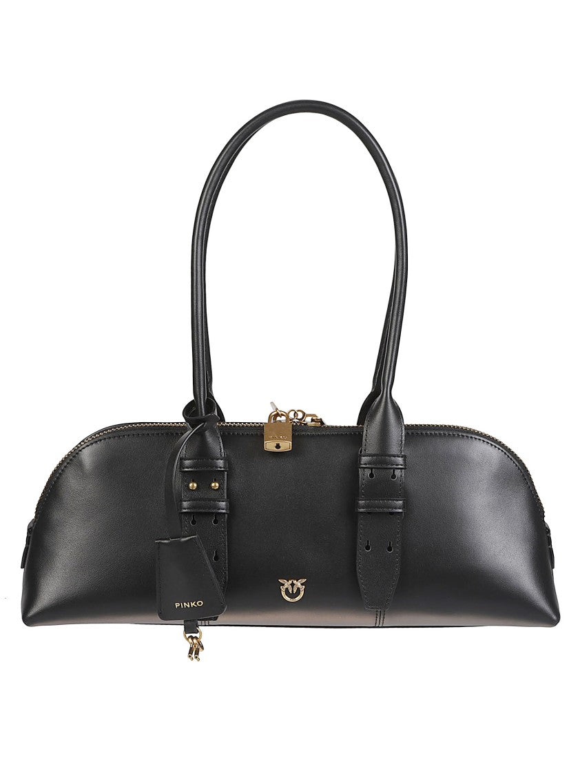 Pinko Escape Bowling Baguette Black Calf Leather Bag