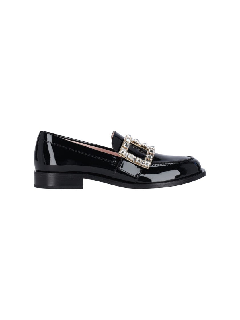 Roger Vivier Slip-On Black Patent Loafers With Crystal Buckle Detail