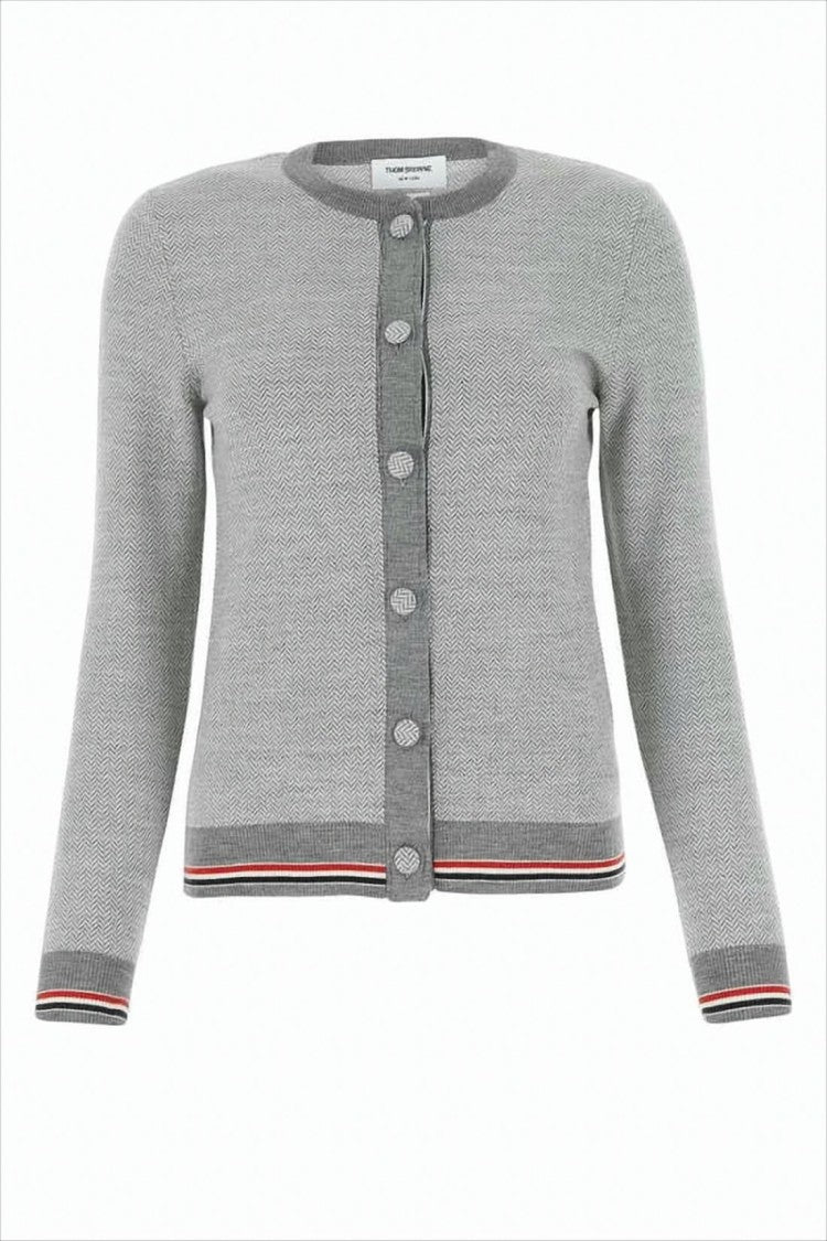 Thom Browne Textured Grey Cardigan With Button-Down Front