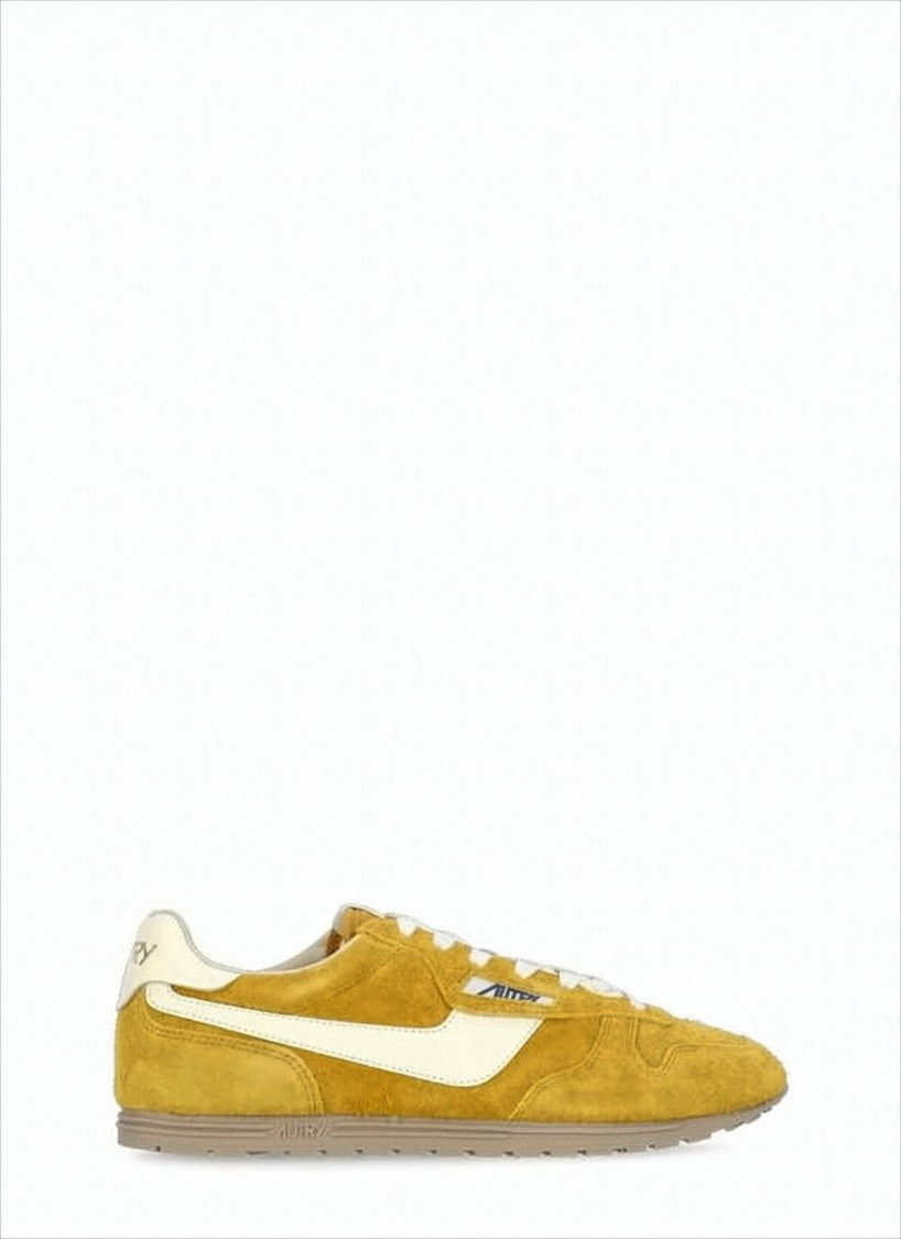 Autry Mustard Yellow Suede Sneakers With White Accents