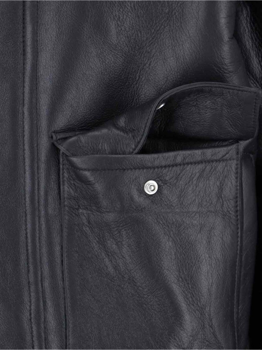 Calvin Klein Shearling-Collar Leather Jacket – Black