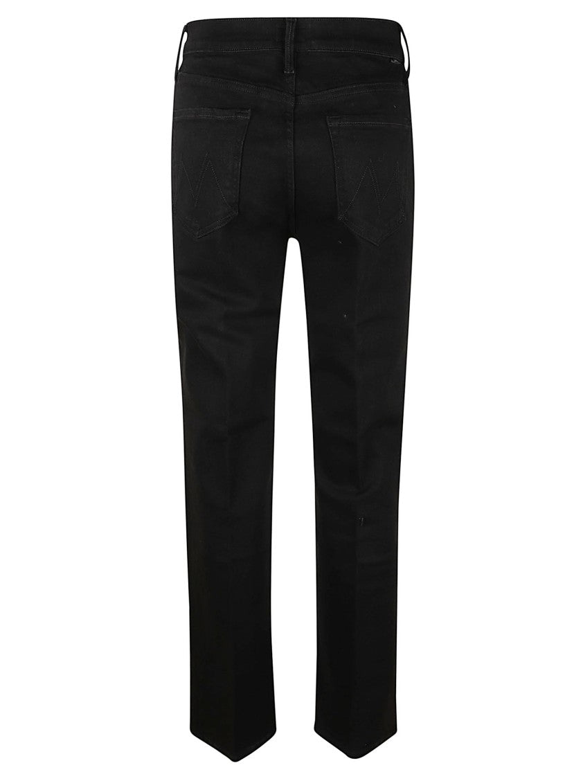 Mother Straight-Leg Black Denim Jeans With Five-Pocket Design
