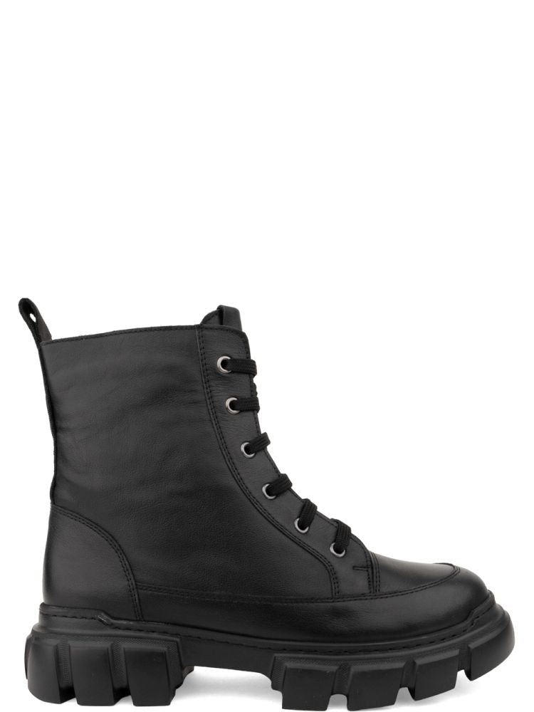 Sergio Moretti Black Lace-Up Chunky Sole Leather Ankle Boots